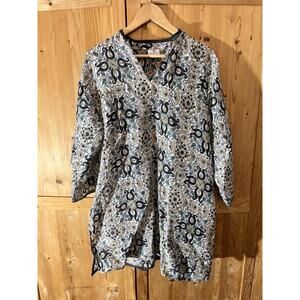 Anokhi 100% Silk Geometric Floral Tunic Top Size L